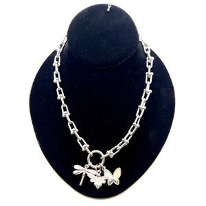 NWT MX Signature Collection CZ Silver Chain Necklace Dragonfly Butterfly Charms